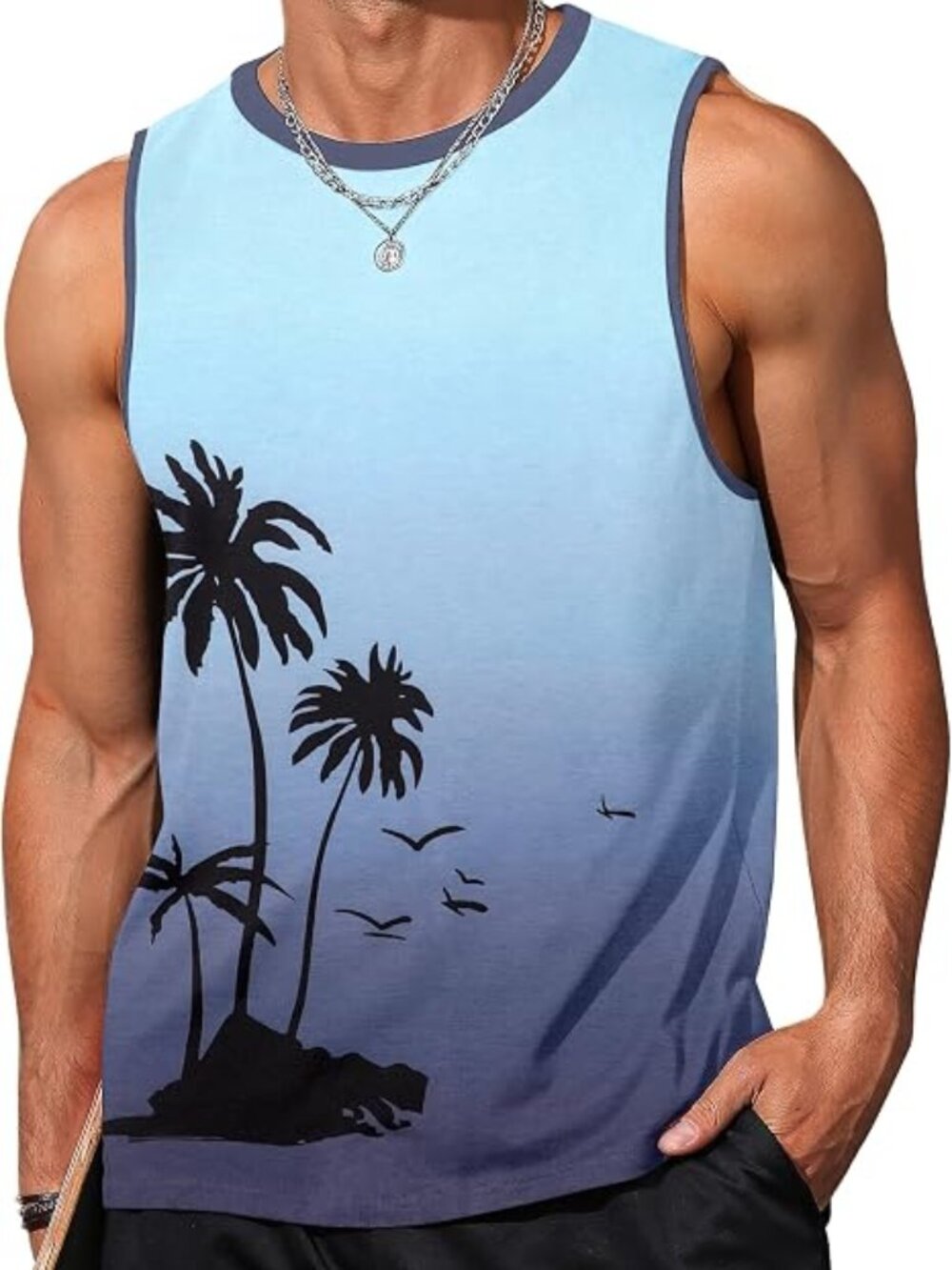 Mens Graphic Tank Tops Sleeveless Muscle Shirts Beach Hawaiian Coconut Trees